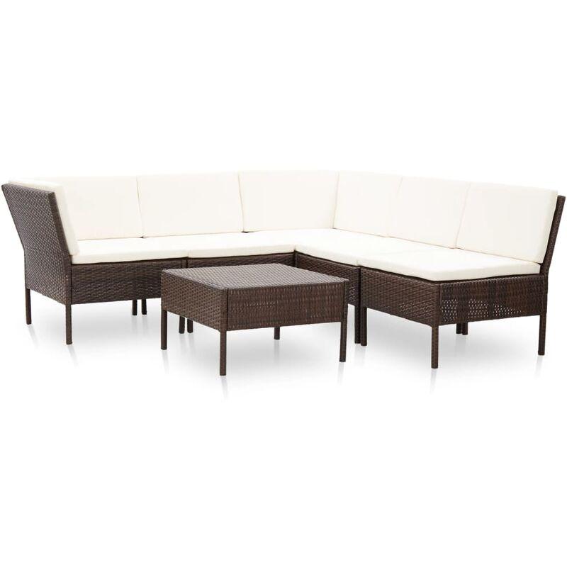 Hommoo Set Divani da Giardino 6 pz con Cuscini in Polyrattan Marrone VD46796