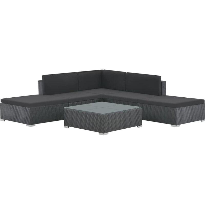 Set Divani da Giardino 6 pz con Cuscini in Polyrattan Nero VD26352 - Hommoo