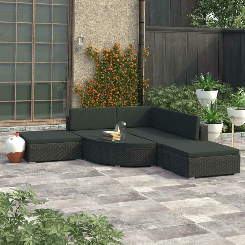 Set Divani da Giardino 6 pz con Cuscini in Polyrattan Nero VD27574 - Hommoo