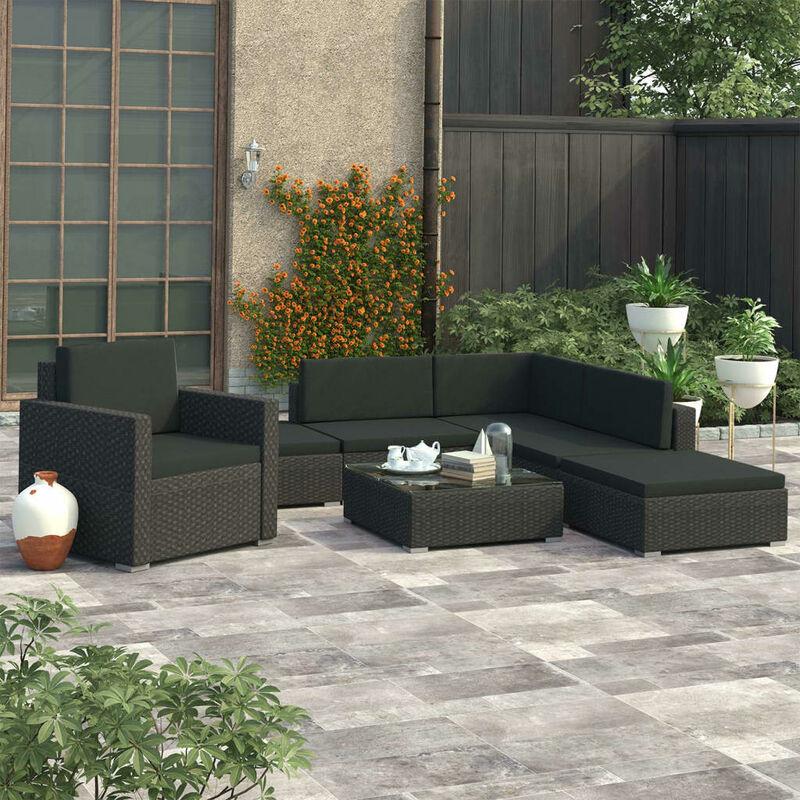 Set Divani da Giardino 6 pz con Cuscini in Polyrattan Nero VD27576 - Hommoo Set Divani da Giardino 6 pz con Cuscini in Polyrattan Nero VD27576 - Hommoo