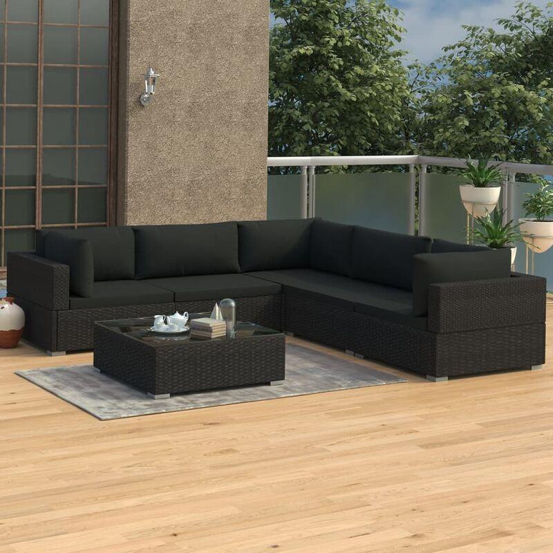 Set Divani da Giardino 6 pz con Cuscini in Polyrattan Nero VD27584 - Hommoo