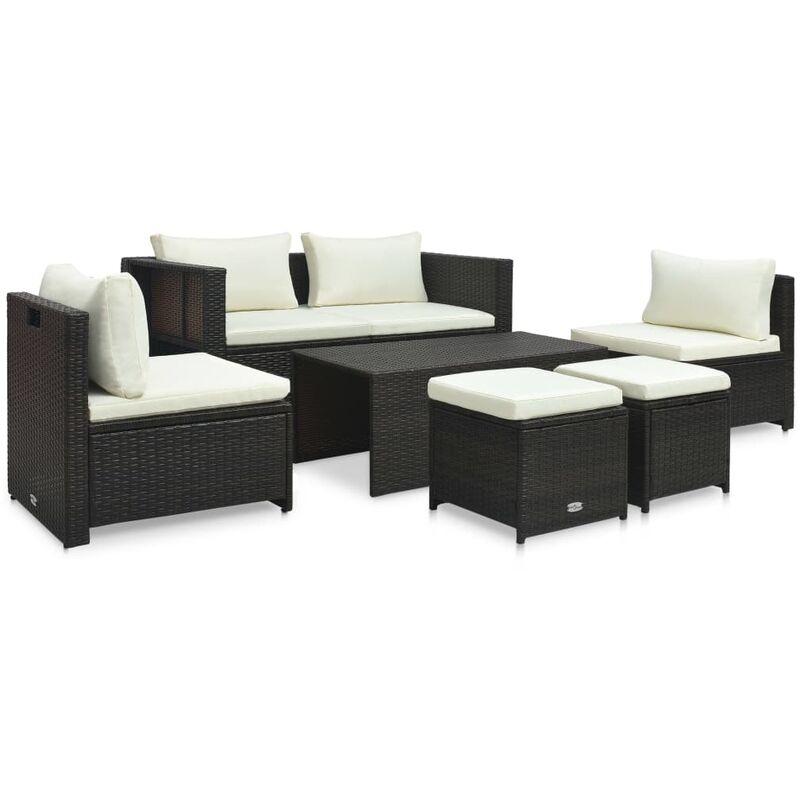 Set Divani da Giardino 6 pz con Cuscini in Polyrattan Nero VD46173 - Hommoo