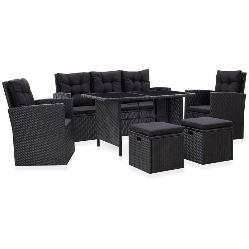 Set Divani da Giardino 6 pz con Cuscini in Polyrattan Nero VD52866 - Hommoo