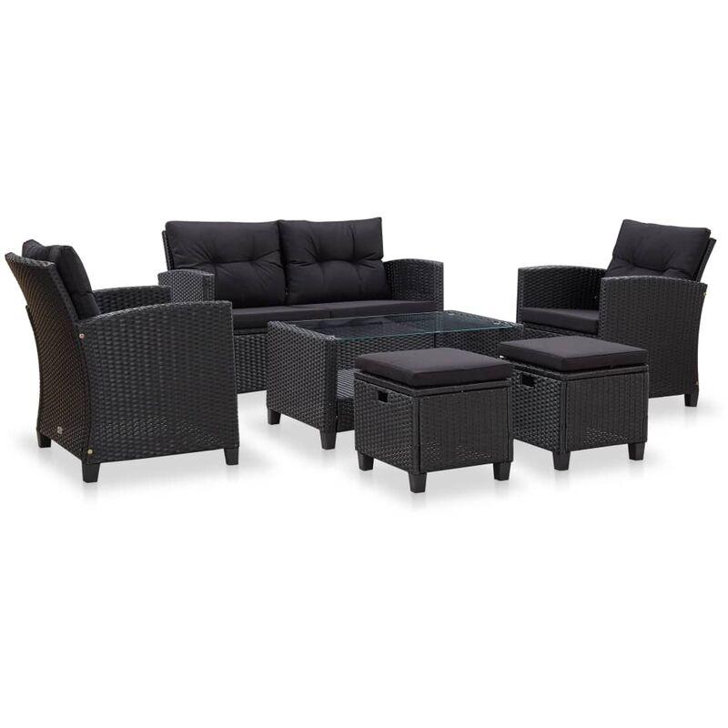 Set Divani da Giardino 6 pz con Cuscini in Polyrattan Nero VD52874 - Hommoo