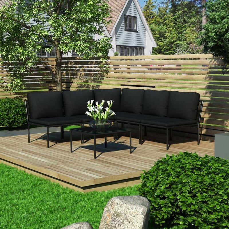 Set Divani da Giardino 6 pz con Cuscini Neri in PVC VD46574 - Hommoo