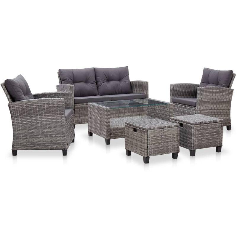 Set Divani da Giardino 6 pz con Cuscini Polyrattan Grigio Scuro VD52873 - Hommoo