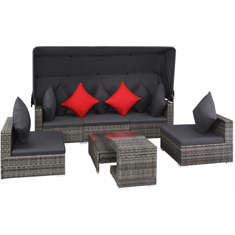 Set Divani da Giardino 7 pz con Cuscini in Polyrattan Grigio VD26190 - Hommoo