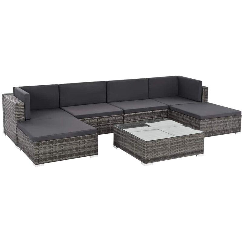 Set Divani da Giardino 7 pz con Cuscini in Polyrattan Grigio VD26355 - Hommoo
