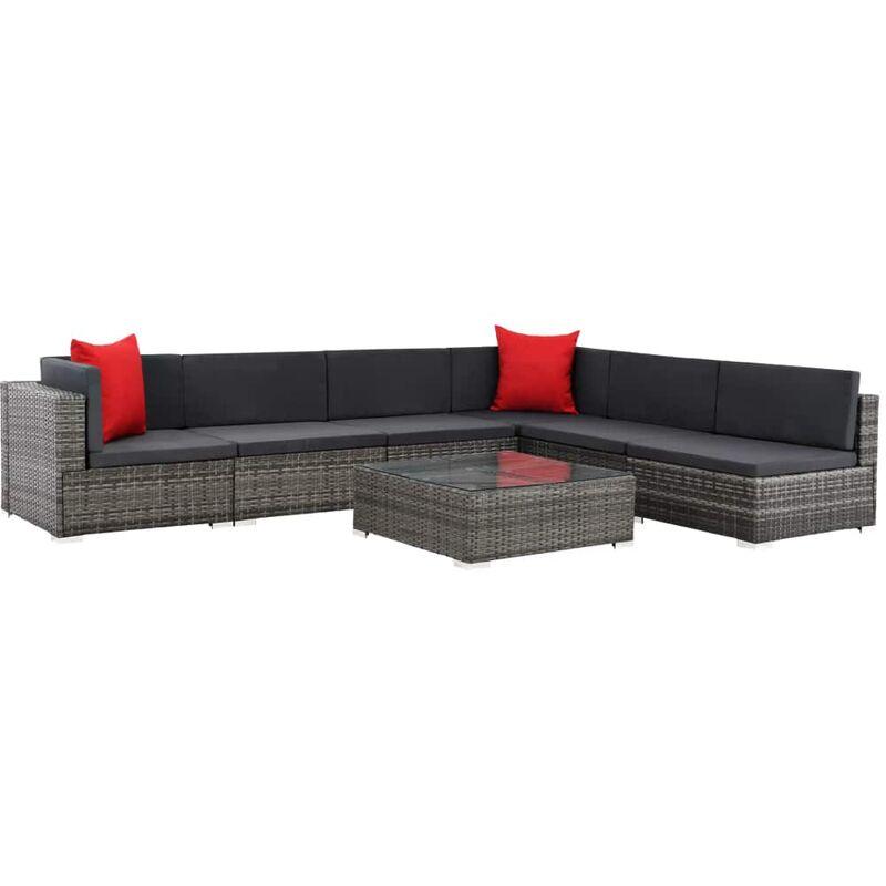 Set Divani da Giardino 7 pz con Cuscini in Polyrattan Grigio VD26358 - Hommoo