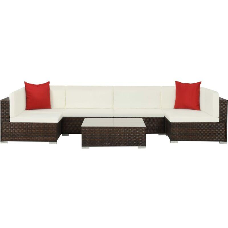 Set Divani da Giardino 7 pz con Cuscini in Polyrattan Marrone VD26357 - Hommoo
