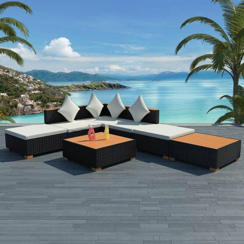 Set Divani da Giardino 7 pz con Cuscini in Polyrattan Nero VD24828 - Hommoo