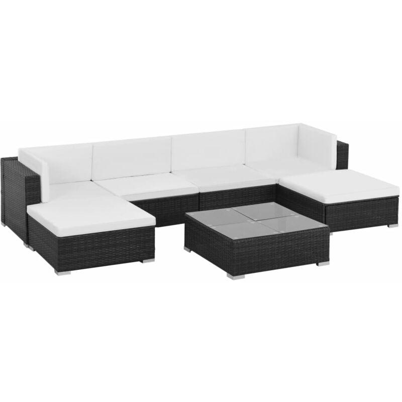 Set Divani da Giardino 7 pz con Cuscini in Polyrattan Nero VD26353 - Hommoo