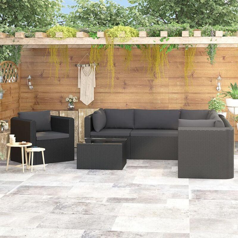Set Divani da Giardino 7 pz con Cuscini in Polyrattan Nero VD45592 - Hommoo