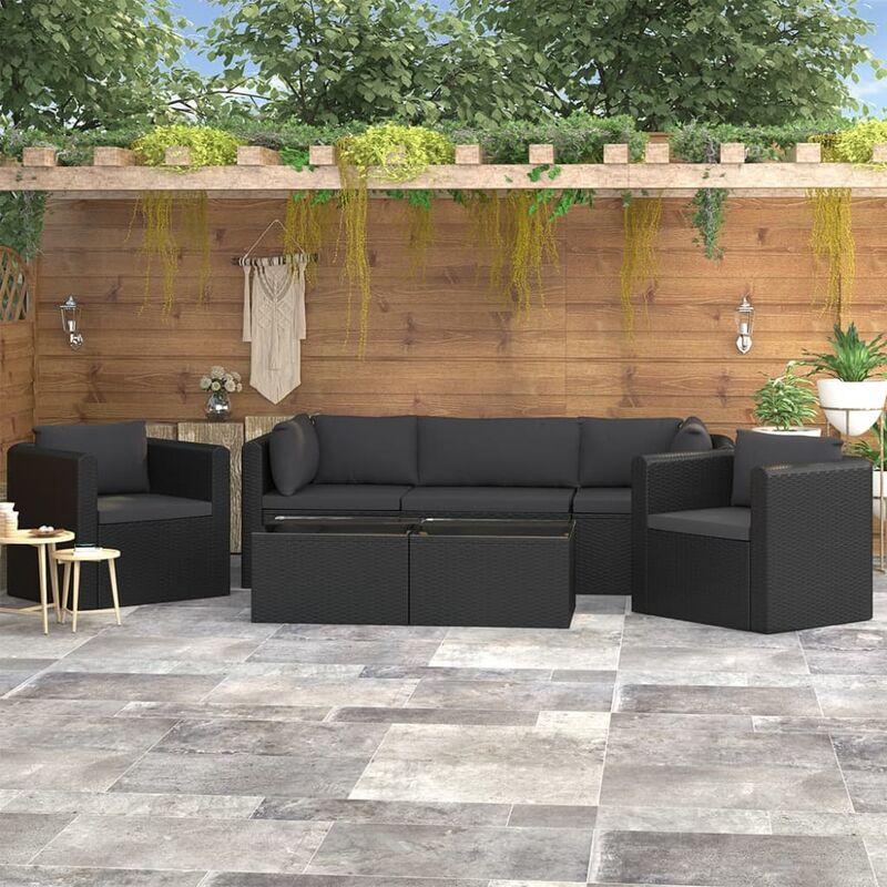 Set Divani da Giardino 7 pz con Cuscini in Polyrattan Nero VD45593 - Hommoo