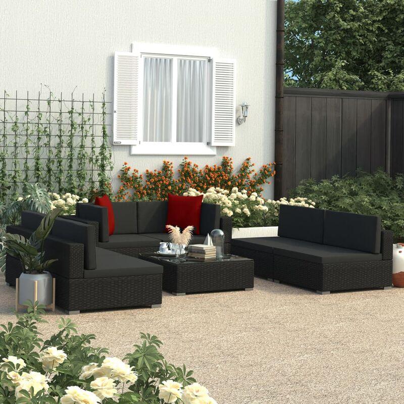 Set Divani da Giardino 7 pz con Cuscini in Polyrattan Nero VD45798 - Hommoo
