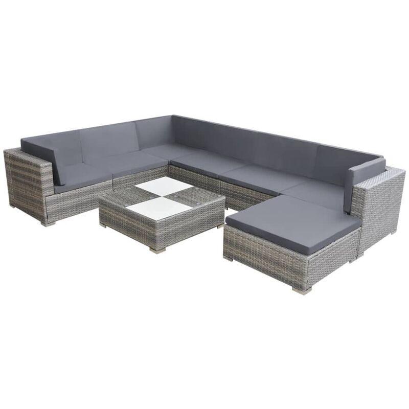 Hommoo Set Divani da Giardino 8 pz con Cuscini in Polyrattan Grigio VD24817