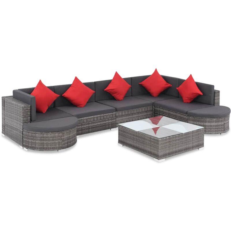 Set Divani da Giardino 8 pz con Cuscini in Polyrattan Grigio VD26186 - Hommoo