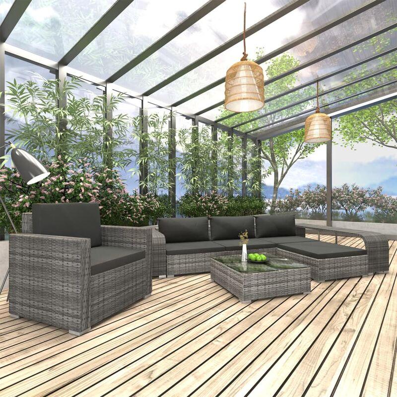 Set Divani da Giardino 8 pz con Cuscini in Polyrattan Grigio VD30992 - Hommoo