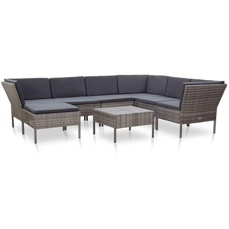 Set Divani da Giardino 8 pz con Cuscini in Polyrattan Grigio VD46803 - Hommoo