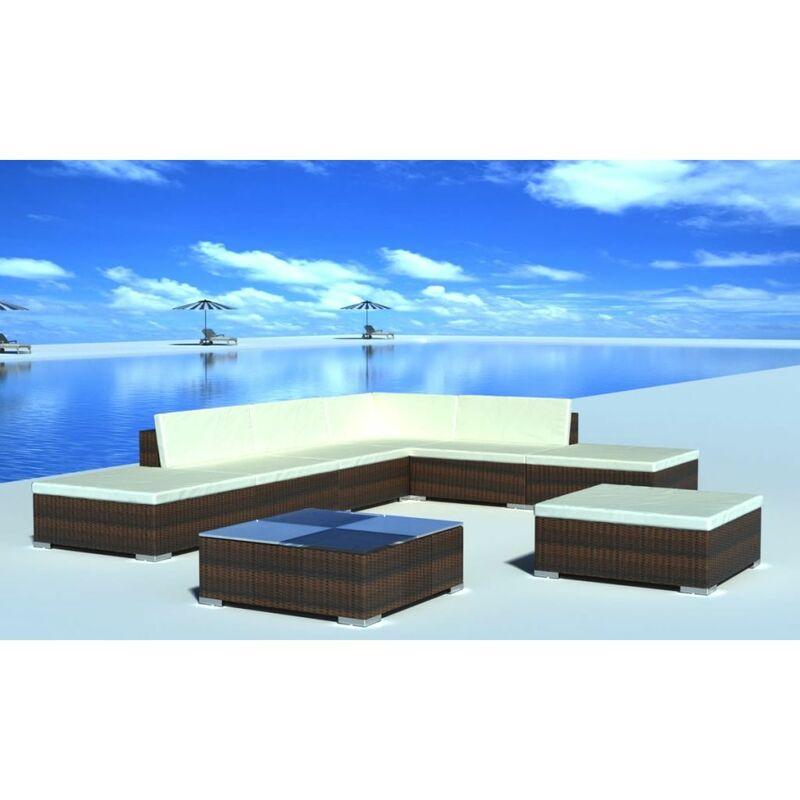 Set Divani da Giardino 8 pz con Cuscini in Polyrattan Marrone VD24014 - Hommoo