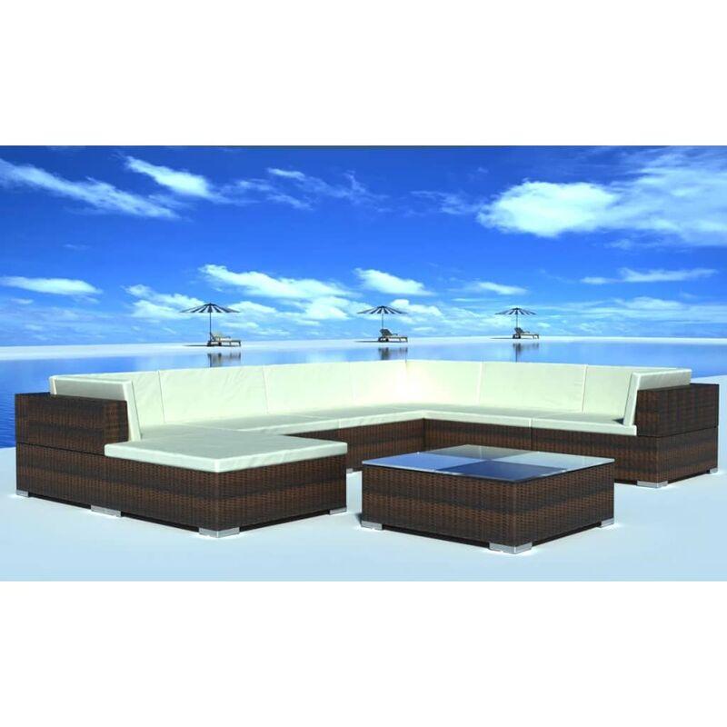 Set Divani da Giardino 8 pz con Cuscini in Polyrattan Marrone VD24016 - Hommoo
