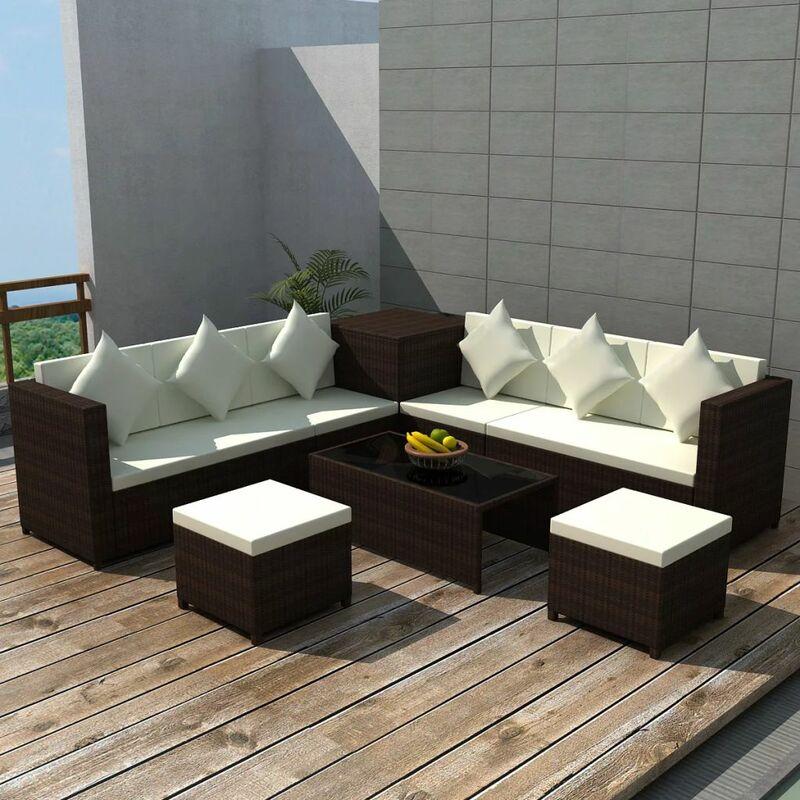 Set Divani da Giardino 8 pz con Cuscini in Polyrattan Marrone VD24943 - Hommoo