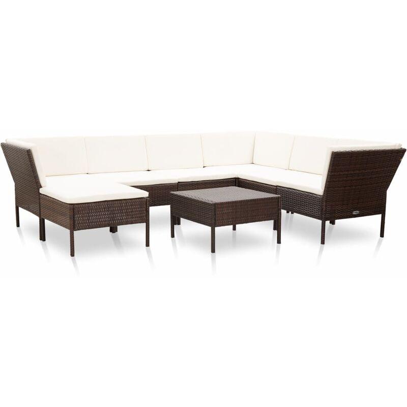 Hommoo Set Divani da Giardino 8 pz con Cuscini in Polyrattan Marrone VD46800
