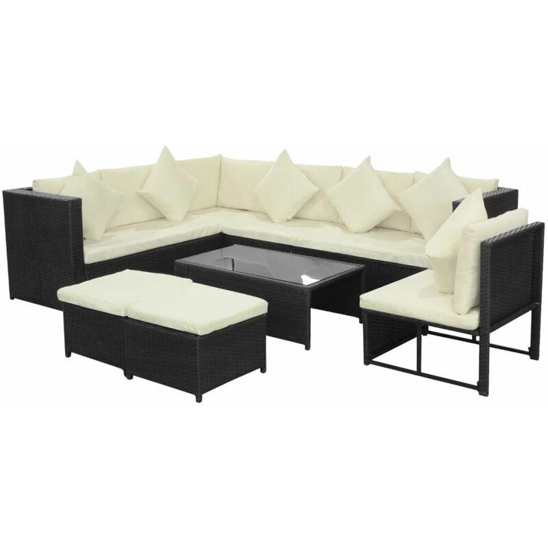 Hommoo Set Divani da Giardino 8 pz con Cuscini in Polyrattan Nero VD24942