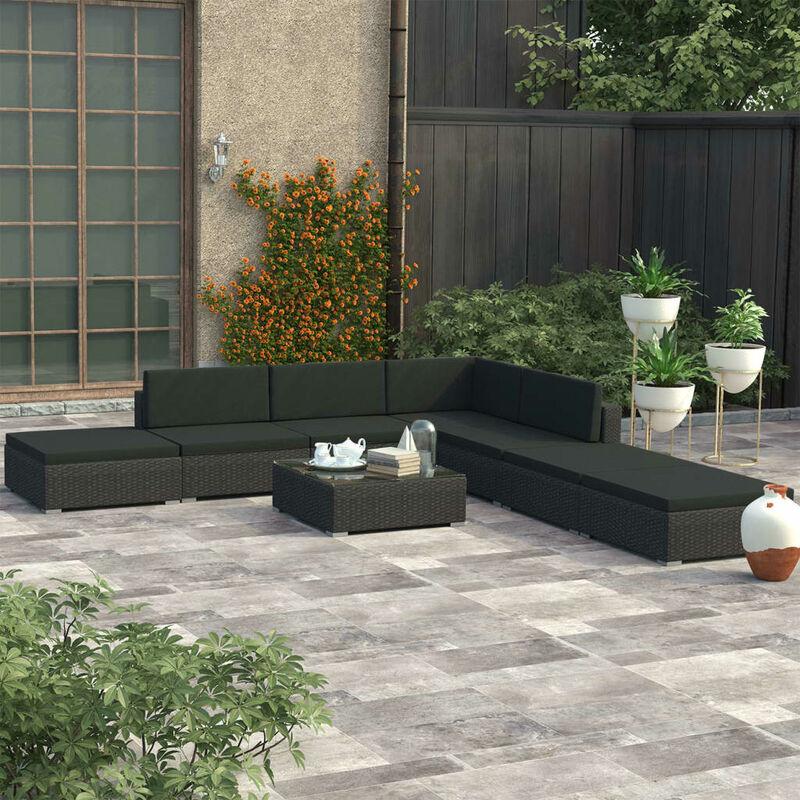 Set Divani da Giardino 8 pz con Cuscini in Polyrattan Nero VD27570 - Hommoo