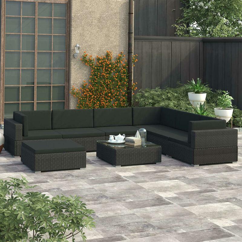 Set Divani da Giardino 8 pz con Cuscini in Polyrattan Nero VD27571 - Hommoo