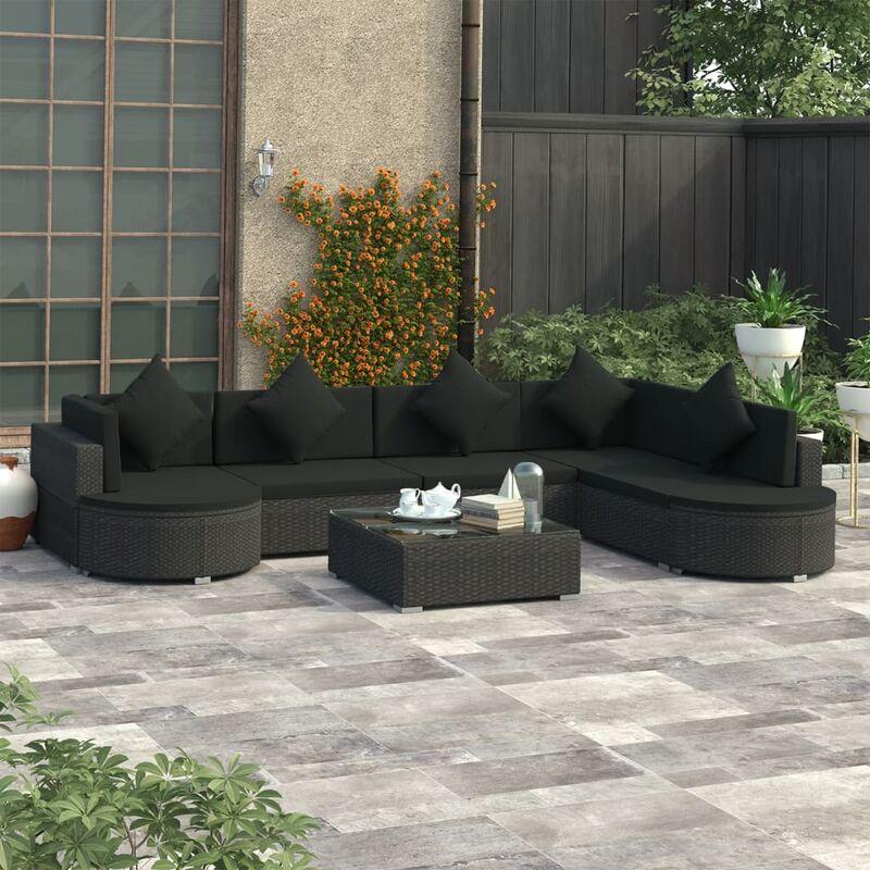 Set Divani da Giardino 8 pz con Cuscini in Polyrattan Nero VD27573 - Hommoo Set Divani da Giardino 8 pz con Cuscini in Polyrattan Nero VD27573 - Hommoo