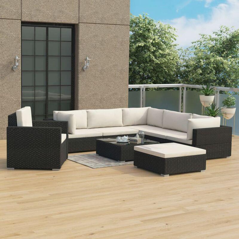Set Divani da Giardino 8 pz con Cuscini in Polyrattan Nero VD27580 - Hommoo