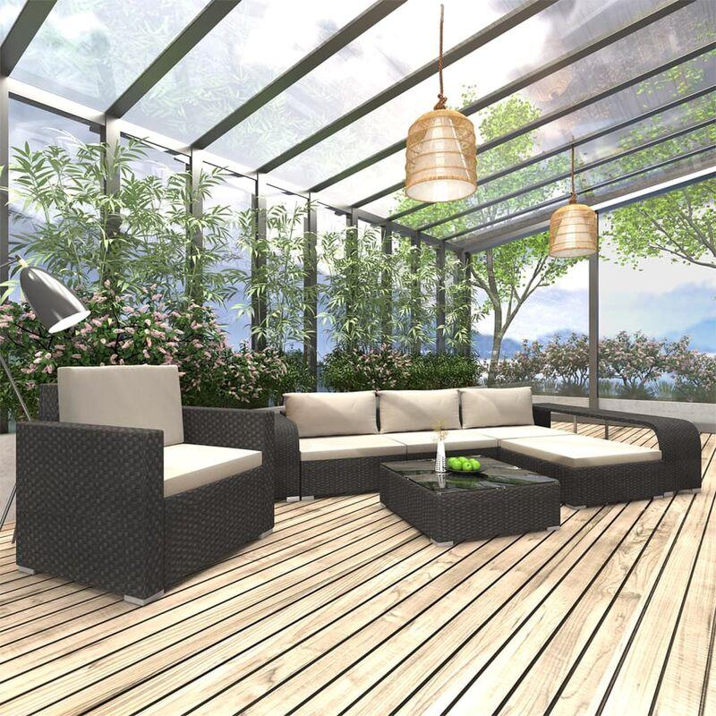 Set Divani da Giardino 8 pz con Cuscini in Polyrattan Nero VD30991 - Hommoo
