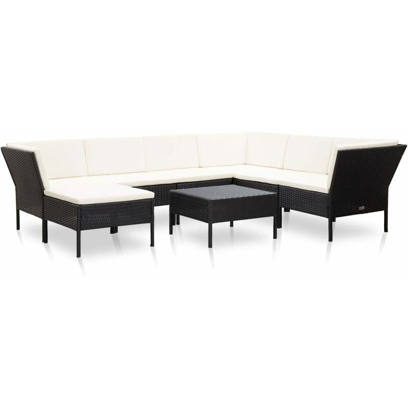 Set Divani da Giardino 8 pz con Cuscini in Polyrattan Nero VD46801 - Hommoo