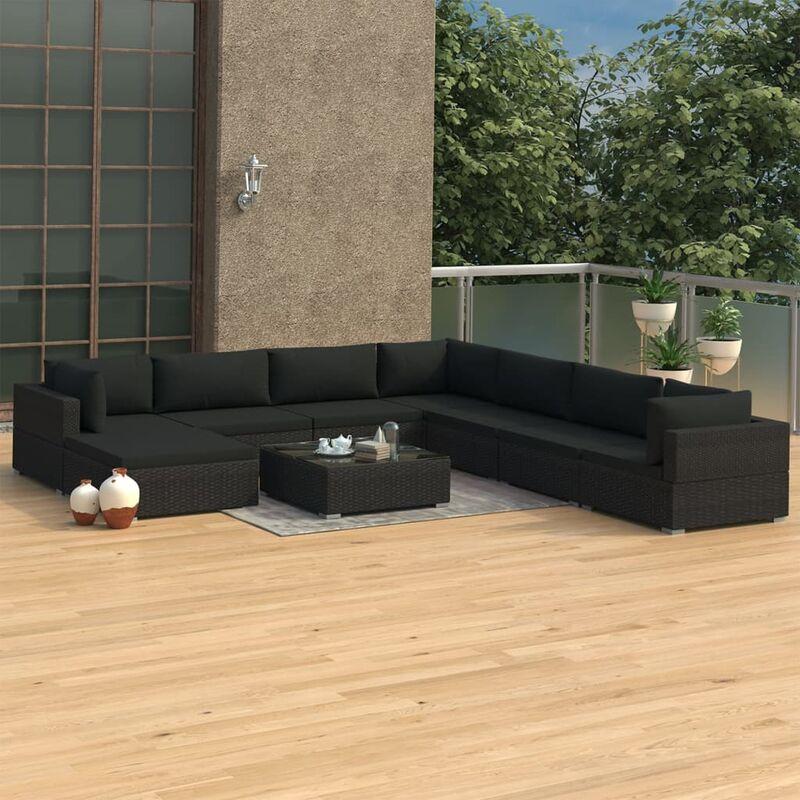Set Divani da Giardino 9 pz con Cuscini in Polyrattan Nero VD27588 - Hommoo