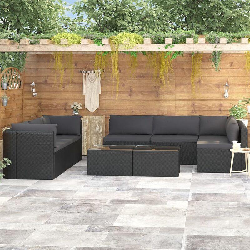 Set Divani da Giardino 9 pz con Cuscini in Polyrattan Nero VD45591 - Hommoo