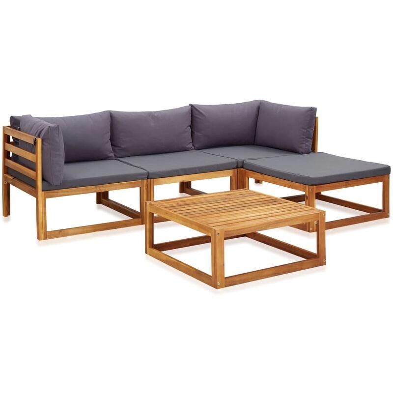 Set Divani Giardino 5 pz con Cuscini Legno Massello di Acacia VD27449 - Hommoo Set Divani Giardino 5 pz con Cuscini Legno Massello di Acacia VD27449 - Hommoo