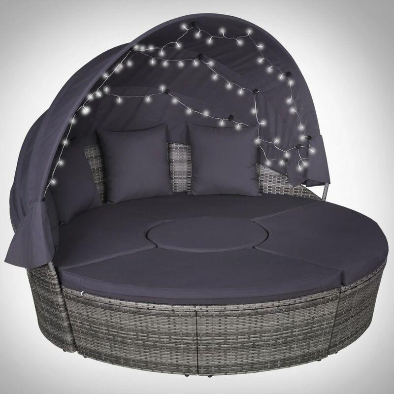 Hommoo Set Divano da Giardino 4 pz Cuscini e LED in Polyrattan Grigio VD25758
