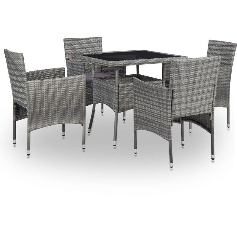 Set Mobili da Pranzo per Giardino 5pz Grigio Polyrattan e Vetro VD31050 - Hommoo Set Mobili da Pranzo per Giardino 5pz Grigio Polyrattan e Vetro VD31050 - Hommoo