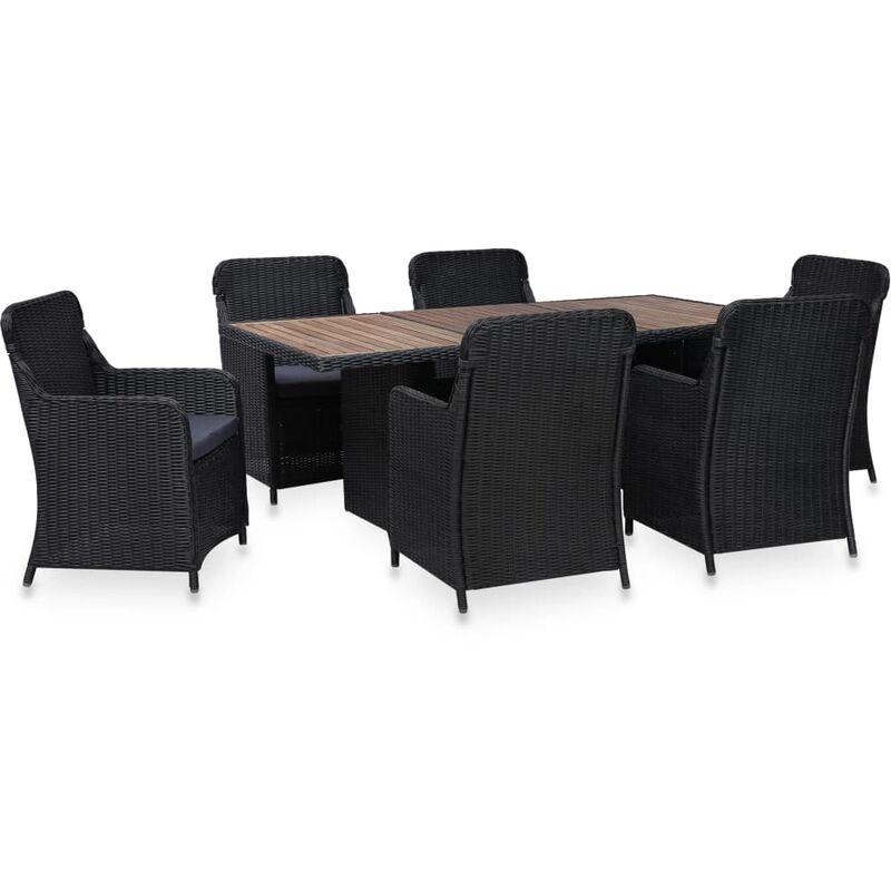 Set Mobili da Pranzo per Giardino 7 pz in Polyrattan Nero VD25922 - Hommoo