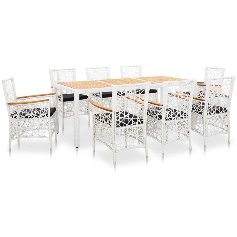Set Mobili da Pranzo per Giardino 9 pz in Polyrattan Bianco VD45356 - Hommoo