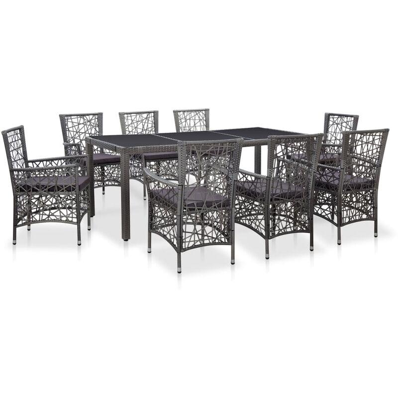 Set Mobili da Pranzo per Giardino 9 pz in Polyrattan Grigio VD45352 - Hommoo