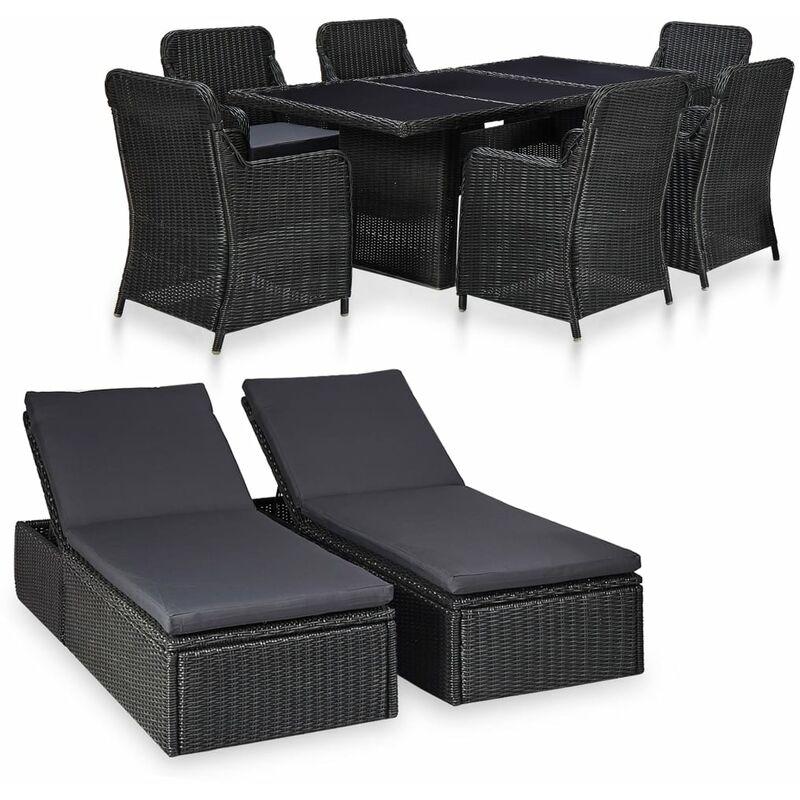 Set Mobili da Pranzo per Giardino 9 pz in Polyrattan Nero VD45586 - Hommoo