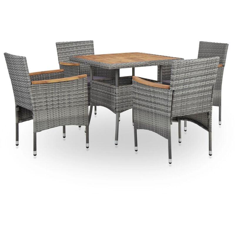 Set Pranzo da Giardino 5 pz Grigio Polyrattan e Legno d'Acacia VD31046 - Hommoo