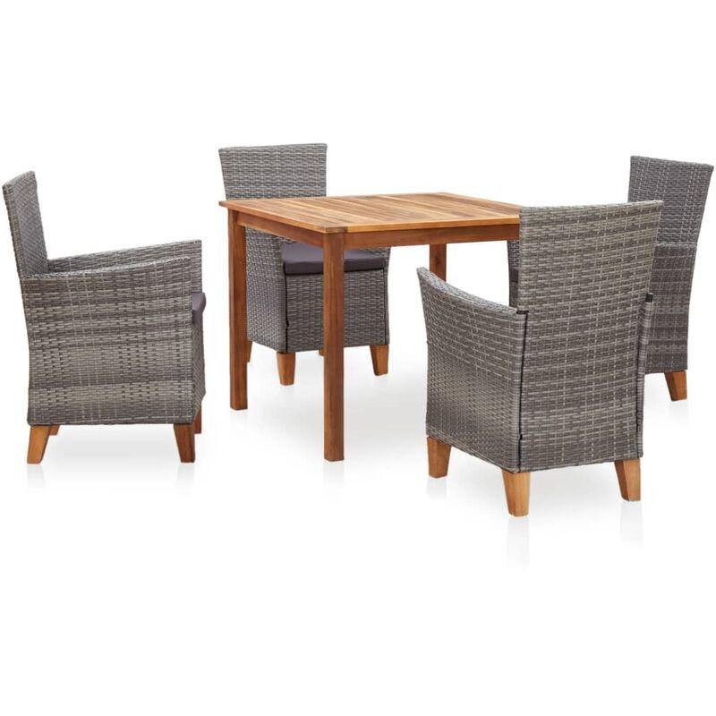 Set Pranzo da Giardino 5 pz Polyrattan e Legno d'Acacia Grigio VD45359 - Hommoo