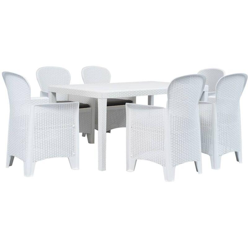 Set Pranzo da Giardino 7 pz in Plastica Stile Rattan Bianco VD18335 - Hommoo Set Pranzo da Giardino 7 pz in Plastica Stile Rattan Bianco VD18335 - Hommoo