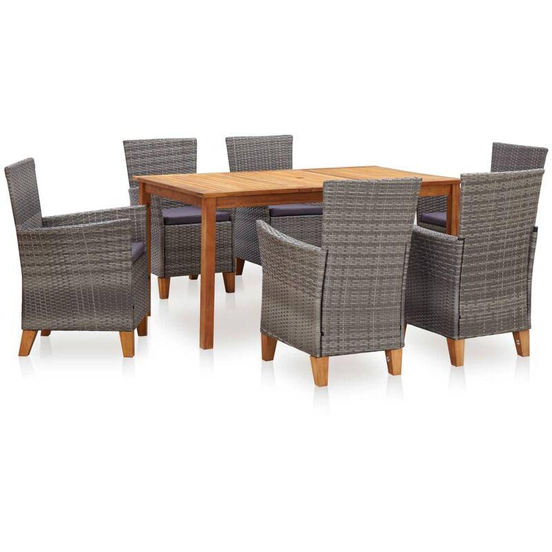 Set Pranzo da Giardino 7 pz Polyrattan e Legno d'Acacia Grigio VD45360 - Hommoo