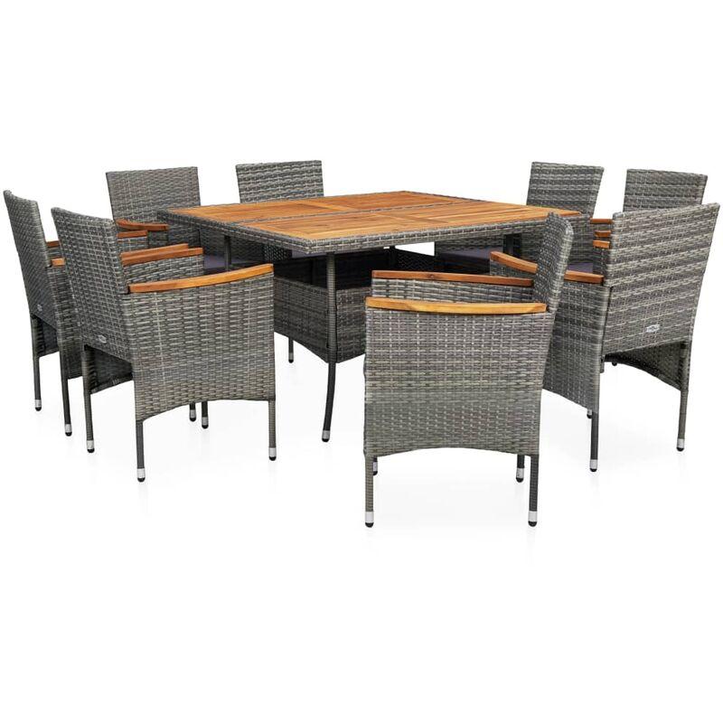 Set Pranzo da Giardino 9 pz Grigio Polyrattan e Legno d'Acacia VD27504 - Hommoo