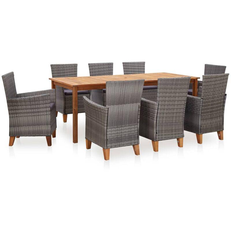 Set Pranzo da Giardino 9 pz Polyrattan e Legno d'Acacia Grigio VD45361 - Hommoo