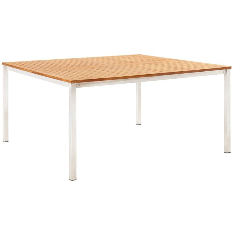 Hommoo Tavolo da Pranzo Giardino 150x150x75cm in Teak e Acciaio Inox VD45569